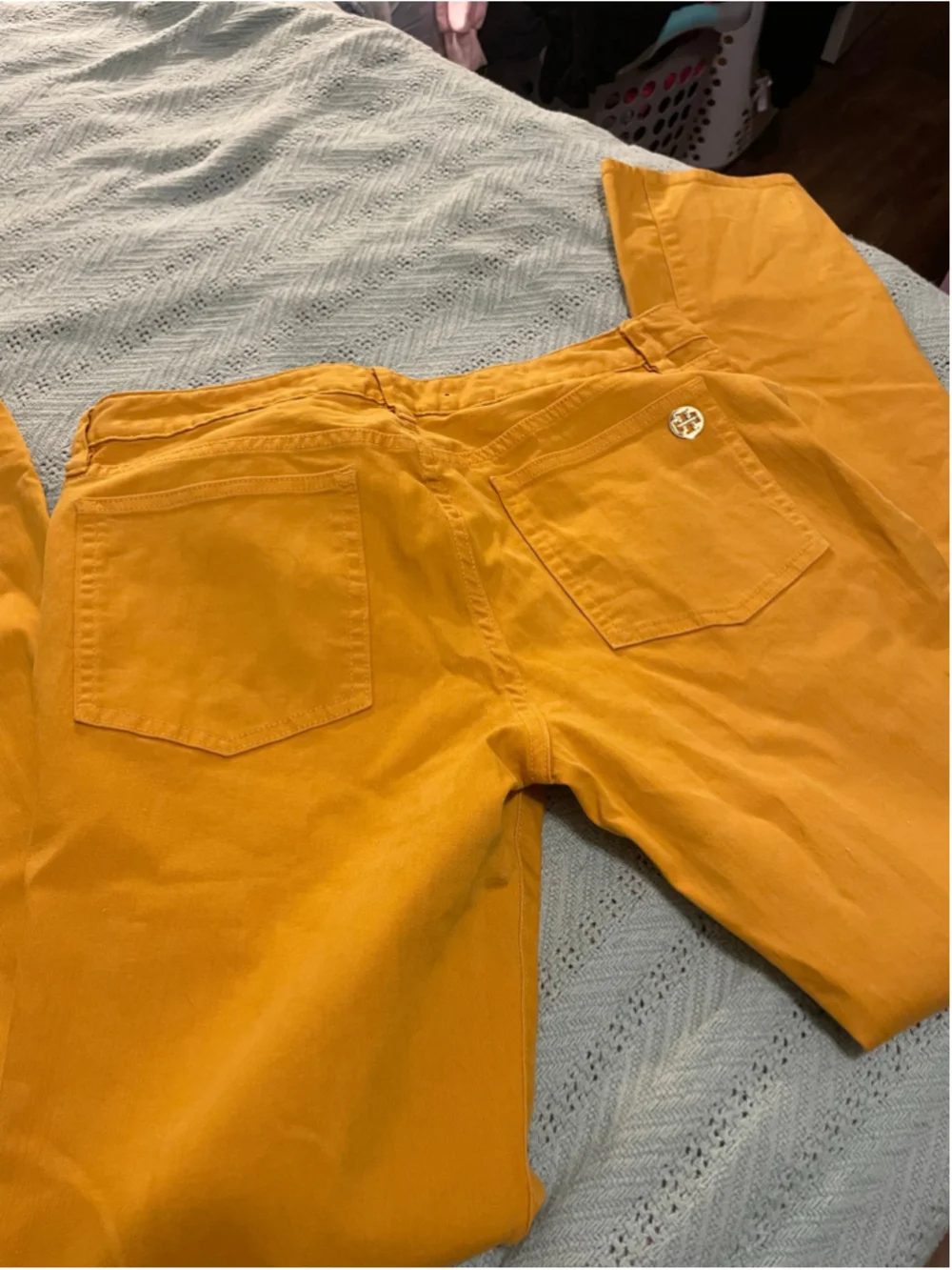 Tory Burch Super Skinny Pants, Size 32, mustard yellow